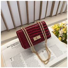 Faux Leather Solid Color Crocodile Embossed Fashion Mini Chain Crossbody Bag - Burgundy - View 6