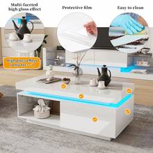 Modern Sofa Table With LED Lighting, Dimensions 100*50*40.3 Cm: Elegant Table With Drawers, Load Capacity Of 50 Kg. - 白色 - 查看 2