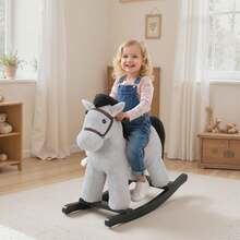 Children's Rocking Horse, Plush Children's Riding Toys, 2-5 Year Old Children's Toys, Gray - Grey. - View 9