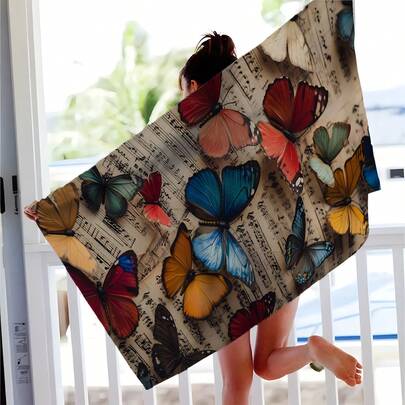 1 chiếc khăn tắm biển in hình bướm cổ điển, mềm mại, thoải mái và nhẹ, thích hợp cho du lịch, bơi lội, lặn biển, lướt sóng, yoga, cắm trại và các phụ kiện bãi biển khác.