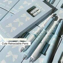 1 Set/4pcs Ergonomic Soft Grip Pens, High-Quality Student Exam Quick-Drying Pens, 0.5mm Black Retractable Ballpoint Pens - Blue - View 7