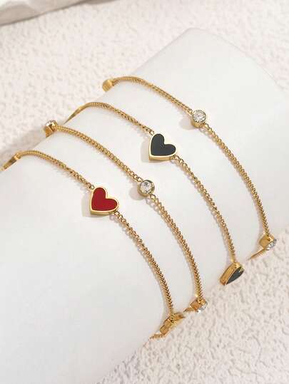 1pc Fashionable Stainless Steel Rhinestone Shell Heart Layered Anklet, Suitable For Women's Dates, Parties, Vacations