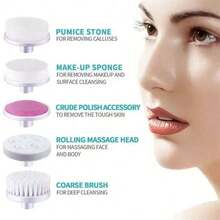 5-In-1 Electric Facial Cleansing Brush: Deep Cleansing, Blackhead Removal, Exfoliation And Massage, Revealing Radiant Skin! - Pink-1Pc - View 5