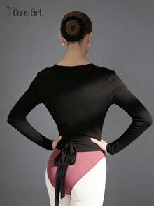 DonsGirl 1 chiếc áo ba lỗ dài tay kiểu Pháp dành cho nữ - Thắt dây chéo, cổ chữ V sâu, dáng ôm, màu trơn | Thích hợp cho tập thể dục, yoga, khiêu vũ Latin và mặc hàng ngày | Màu đen mùa xuân - màu đen - Xem 9
