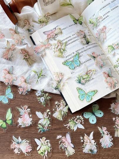 40张/包 蝴蝶仙子主题贴纸，创意美学贴纸，DIY装饰剪贴簿工艺材料，节日礼物，个性化剪贴簿学习用品
