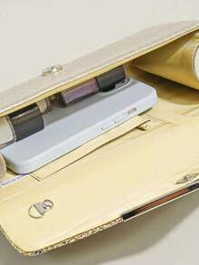 4件套女士时尚百搭优雅亮片手拿包、链条单肩包、派对包、奢华水晶项链、耳环、手链首饰套装 - 金色 - 查看 4