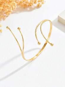 1 chiếc vòng tay kim loại hình học bất đối xứng thời trang dành cho nữ, kiểu dáng tối giản, đa năng, có thể điều chỉnh, thích hợp cho các lễ hội âm nhạc, tiệc tùng, dạ hội. - Vàng - Xem 2