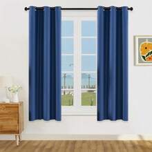 1pc/2pcs Lightweight Pure Blackout Curtains, Metallized Film 100% Blackout Curtains , Top Hanging Rings, Darkens Room Provides Privacy, Living Room/Bedroom Curtains - Navy Blue - View 30