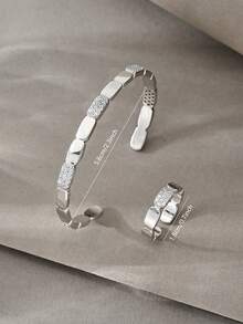 Juego de anillos y pulsera de plata, anillos y pulsera de múltiples capas enlazados, elegante y lujoso conjunto de joyería, adecuado para uso diario, citas, fiestas y regalos - Plateado - Ver 4