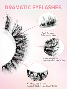 ENCHUW 8对假睫毛，蓬松柔软，纤长自然，透明梗，可重复使用，度假妆容必备 - 黑色 - 查看 3