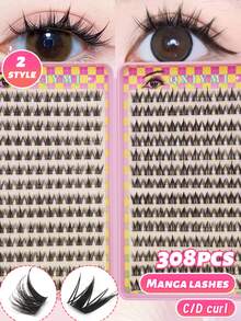 自然逼真的扇形交叉柔软独特可重复使用假睫毛，C型卷翘柔软狗毛式和懒人可爱蓬松卡通系列假睫毛，柔软独特的交叉动漫风格假睫毛，适合初学者，睫毛簇，睫毛簇，单根睫毛，假睫毛 - 查看 2