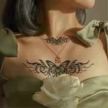 1 pezzo Tatuaggio temporaneo elegante a farfalla in pizzo per donne - Sexy e unico, progettato per addome, clavicola, zone intime - Copri cicatrici, adesivo per petto e gamba, ideale per feste in piscina estive e festival musicali - nero - Visualizzare 4