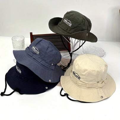 户外钓鱼帽，宽檐，带抽绳，男女时尚遮阳帽，便携四季帽，可折叠包装，方便佩戴和收纳，露营旅行帽