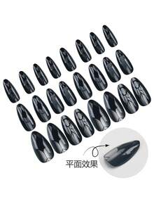 24 Pieces Press On Nails Almond/Gothic Style Hand-Painted Black Patterns With Clear And Sharp Lines. The Overall Style Is Cold And Gorgeous, With Both Gothic Dark Mystery And Exquisite Artistic Sense, Which Is Very Suitable For Occasions That Like Niche Personalized And Dark Style. It Is A Cool And Eye-Catching Style That Can Catch The Eye At A Glance. - Multicolor - View 4