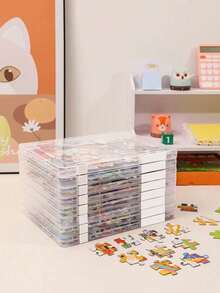 1/2/4pcs Plastic Transparent Puzzle Storage Box - Multifunctional Toy Storage Box For Blocks, Puzzles And Crafts, With Convenient Lid, Large Capacity, Waterproof, Double Buckle Closure, Stackable Storage, Suitable For Files, Magazines, Notebooks, Invoices, Test Papers Etc. - Space Saving, Suitable For Home And Office Use, Office Organization, Fashionable And Durable Plastic Material, Document Storage Box - Clear - View 6
