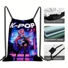 Durable Drawstring Backpack With K-Pop Guitar Pattern, Suitable For Fitness, Yoga, Travel And Soccer, With Practical Pockets, Makes A Great Gift - A - View 5