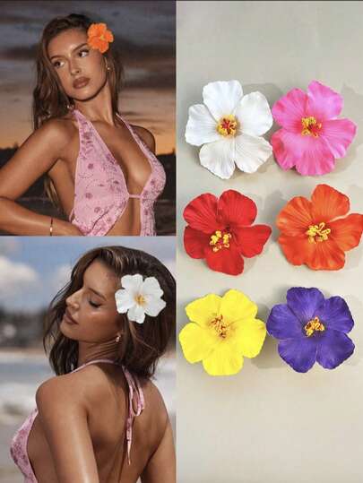 1/3 Pcs Hibiscus Hair Clip For Women, Seaside Photo Atmosphere Side Clip, Duckbill Clip Hair Accessory, Hair Flower Hairpin, Women's Hair Ornament, Women's Hair Clip