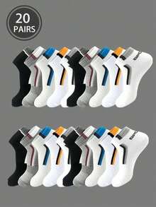 5双装男士透气网眼休闲简约轻便运动短袜，可选1/10/20/30/50/100双装 - 彩色 - 查看 12