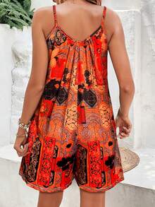 Women's Sleeveless All-Over Print Jumpsuit, Suitable For Summer Vacation - Orange - View 11