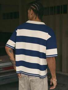 Polo classique rayé à imprimé 3D pour hommes, t-shirt de sport à col rabattu et manches courtes, de style loisir, convient pour le port quotidien en extérieur en été - Multicolore - Voir 2