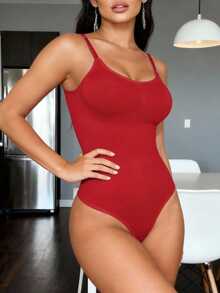 一件装女士无缝塑身连体衣，带丁字裤，塑形收腰提臀收腹连体衣 - 紅色 - 查看 11