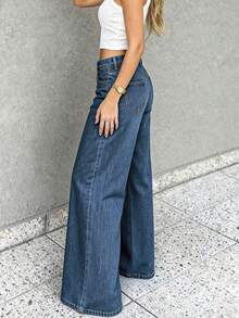 Asymmetrical Vintage American Style Straight Leg Jeans, High Street Design, Commuter Casual Denim Pants For Women Spring - Dark Wash - View 5