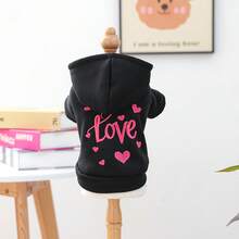 1pc Pet Clothes Dog Apparel Hoodie Outfit For Small Dogs - Pink Heart Sweatshirt - Black - View 10