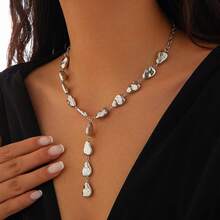 巴洛克不对称吊坠流苏项链，时尚金属Y形水滴项链，女士饰品 - 項鍊 - 查看 5