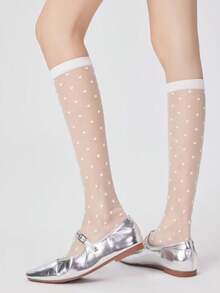 1双波点透明网纱过膝袜，透气轻薄透明女款长筒袜 - 彩色 - 查看 8