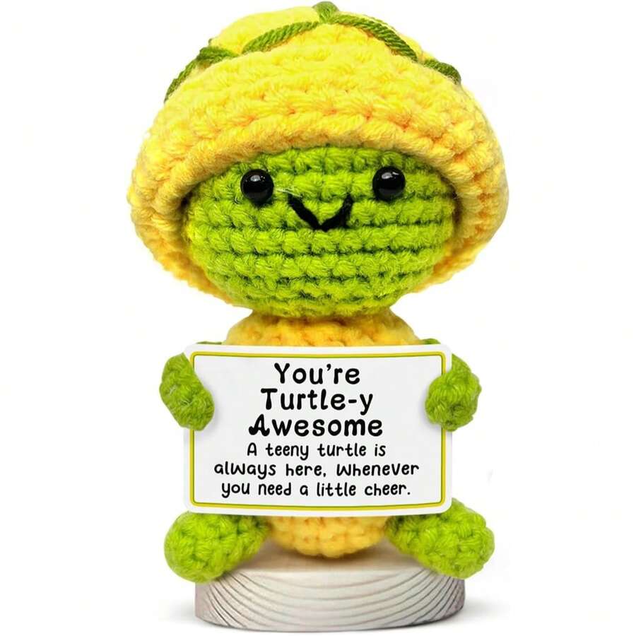1pc Positive Turtle Crochet, Handmade Mini Active Crochet Animal Turtle Gifts, You're Turtle-Y Great Emotional For Christmas, Birthdays, Thank-You Gifts For Colleagues, Friends, Teachers, Gifts For Women, Mothers, Teachers, Boyfriends, Christmas Gifts, Thanksgiving Gifts, New Year Gifts, Thank-You Gifts, Office Gifts, Etc. - Multicolor - View 1