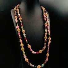 1条复古长款串珠绿柱石多层项链，专为女性设计，适合宴会和度假佩戴。 - 彩色 - 查看 1