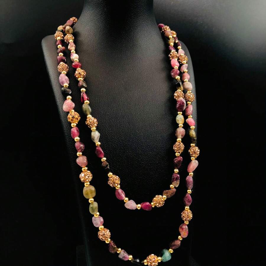 1条复古长款串珠绿柱石多层项链，专为女性设计，适合宴会和度假佩戴。 - 彩色 - 查看 1