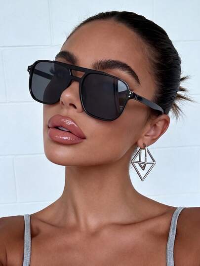 1 Pair Black Aviator Frame Fashion Glasses, Suitable For Vacation, Travel, Beach Accessories, Elegant Style, Music Festival, Campus Style, Back To School Essential