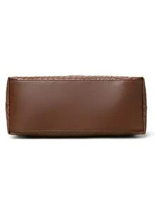 新款女士编织纹理PU斜挎包，可作单肩包或手提包使用，适合日常通勤、旅行和购物，用途广泛。 - 咖啡 - 查看 8