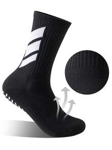 1双/4双/6双装 男士防滑点状透气条纹中筒袜，适合足球、训练 - 黑與白 - 查看 4