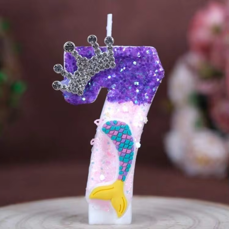 1PC Pink Purple Crown Mermaid Tail 0-9 Number Birthday Candle, Creative New Design, Ocean Theme, Suitable For Cake Decoration, Dessert Table, Party Birthday Celebration Candle - View 12