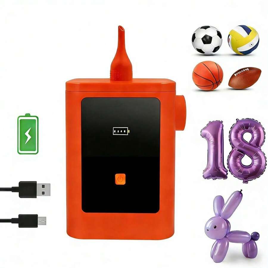 3-In-1 Multi-Function Electric Air Pump, Sports Ball Pump, Portable & Easy To Operate, USB Rechargeable, Fast Inflation Speed, 260Q Balloon Pump, Electric Balloon Pump, Electric Air Pump, Basketball, Volleyball, Rugby, Home Vacuum Pump - Orange - View 1