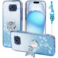 Funda para Samsung Galaxy S7 (no compatible con S7 Edge), funda para teléfono celular Galaxy S7 para mujeres y niñas, funda protectora de TPU con mariposa floral con soporte y correa para,43346802 - Rosa vieja - Ver 1
