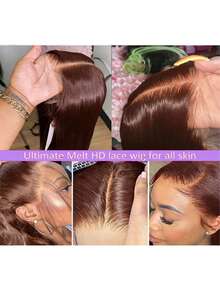 200% Density Straight Wig - 13x6 HD Transparent Lace Front Human Blended Hair, Pre-Plucked With Baby Hair & Natural Hairline, Glueless Frontal Wig For Women, Ultra Full Silky Style & Natural Look, No Glue & Ready To Wear - Brown - View 4