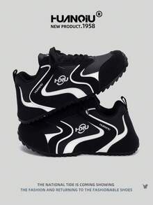 HUANQIU 2026新款男鞋，男士运动鞋，厚底休闲鞋，时尚多功能轻便舒适系带运动鞋，软底休闲鞋，跑步鞋，黑白四季鞋 - 黑與白 - 查看 2