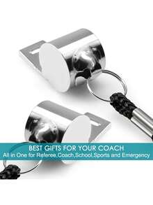 Silver Stainless Steel Whistle, 6-Digit Metal Referee Whistle, Emergency Whistle, Sports Fan Whistle With Black Lanyard - Multicolor - View 3