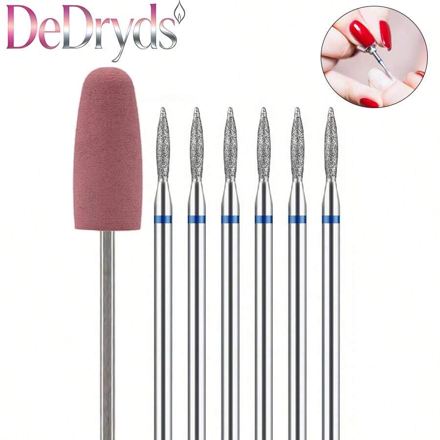 7件套金刚石美甲钻头套装，适用于电动指甲锉，专业美甲修脚角质去除器，角质剪，美甲工具，家用沙龙级产品 - 彩色 - 查看 1