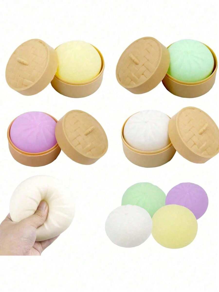 1 pieza Juguete antiestrés diario, pelota de estrés en forma de dumpling de colores, juguete sensorial, pelota de masa para apretar, juguete antiestrés manual, juguete elástico de sobremesa con vaporera de alimentos, juego y obsequio de fiesta, adecuado como regalo o favor de fiesta - Ver 1