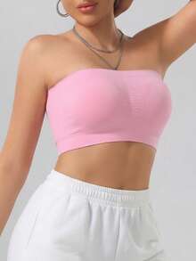 3pcs Plus Size Women Seamless Strapless Single Layer Tube Top Bra, Comfortable Soft Full Coverage Yoga Bra - Multicolor - View 3