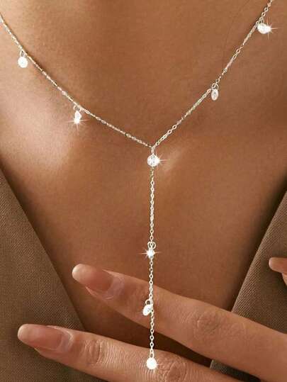 1 chiếc dây chuyền nữ hình chữ Y, bạc S925 đính đá Cubic Zirconia tổng hợp, hộp quà tặng tối giản thanh lịch, thích hợp cho Ngày Valentine, Ngày của Mẹ, đeo hàng ngày, làm quà tặng, đi nghỉ mát.