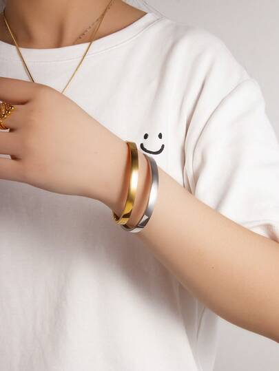 1件经典银手链，18K镀金，真空电镀不锈钢，简约水钻图案手链，防水防锈男女通用饰品