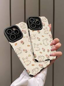 1pc Minimalist Soft Cute Droopy Ear Rabbit Allover Print Textured Soft Protective Phone Case, Suitable As Gift For Friends And Lovers, Compatible With Apple And Phones 17/17AIR/17PRO/17PROMAX - Multicolor - View 4
