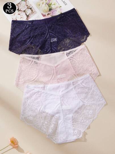 Kolmiosainen setti naisten kukkakuvioisia pitsisiä puolivyötäröisiä alushousuja. Hengittävät ja pehmeät alusvaatteet arkeen ja vapaa-aikaan. Hienot kukkakuvioiset pitsipaneelit ja simpukankuoriripsien reunus antavat asuun romanttisen ja naisellisen ilmeen. Läpikuultavat pitsiyksityiskohdat parantavat visuaalista vetovoimaa ja säilyttävät pehmeän ja elegantin arkikokemuksen.