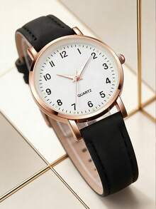 The 1pc Watch Is A Fashionable And Comfortable PU Belt For Women, A Quartz Watch For Men And Women, And A Casual Student Watch Suitable For Parties, Festivals, Parties, Weddings, And Daily Wear. It Is The Best Gift For Women During The Back To School Season, Graduation Season, And Thanksgiving. - Rose Gold - View 6