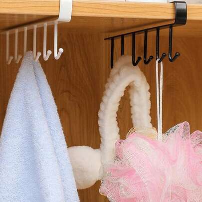 6pcs Black & White Multi-Function Kitchen Cabinet Cup Hooks Rack